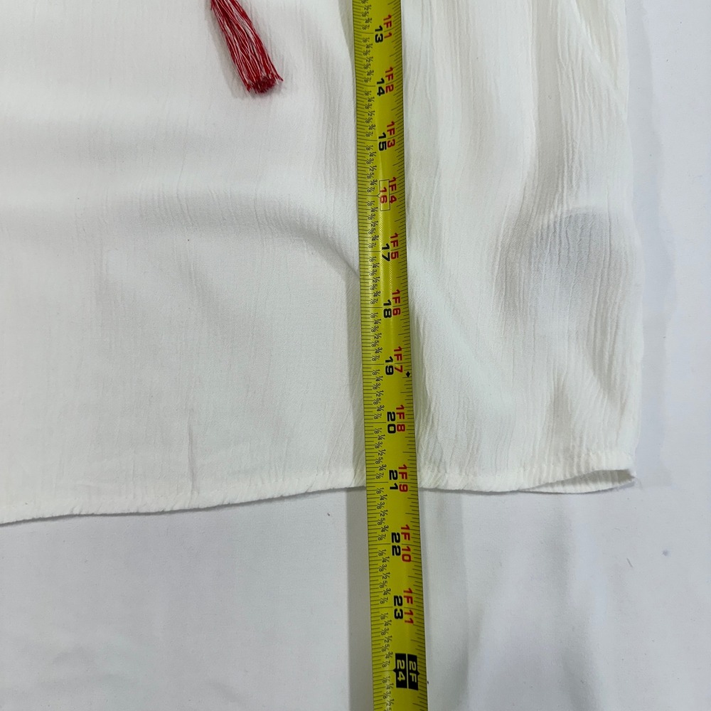 LCW Casual Embroidered Peasant Blouse Womens Medium White Red Tassel | Boho Core - Picture 9 of 9